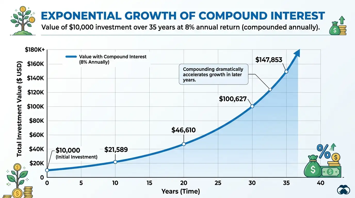 Graph showing exponential growth of compound interest